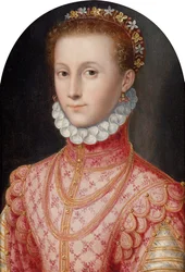 バラ色のドレスを着た女性の肖像画